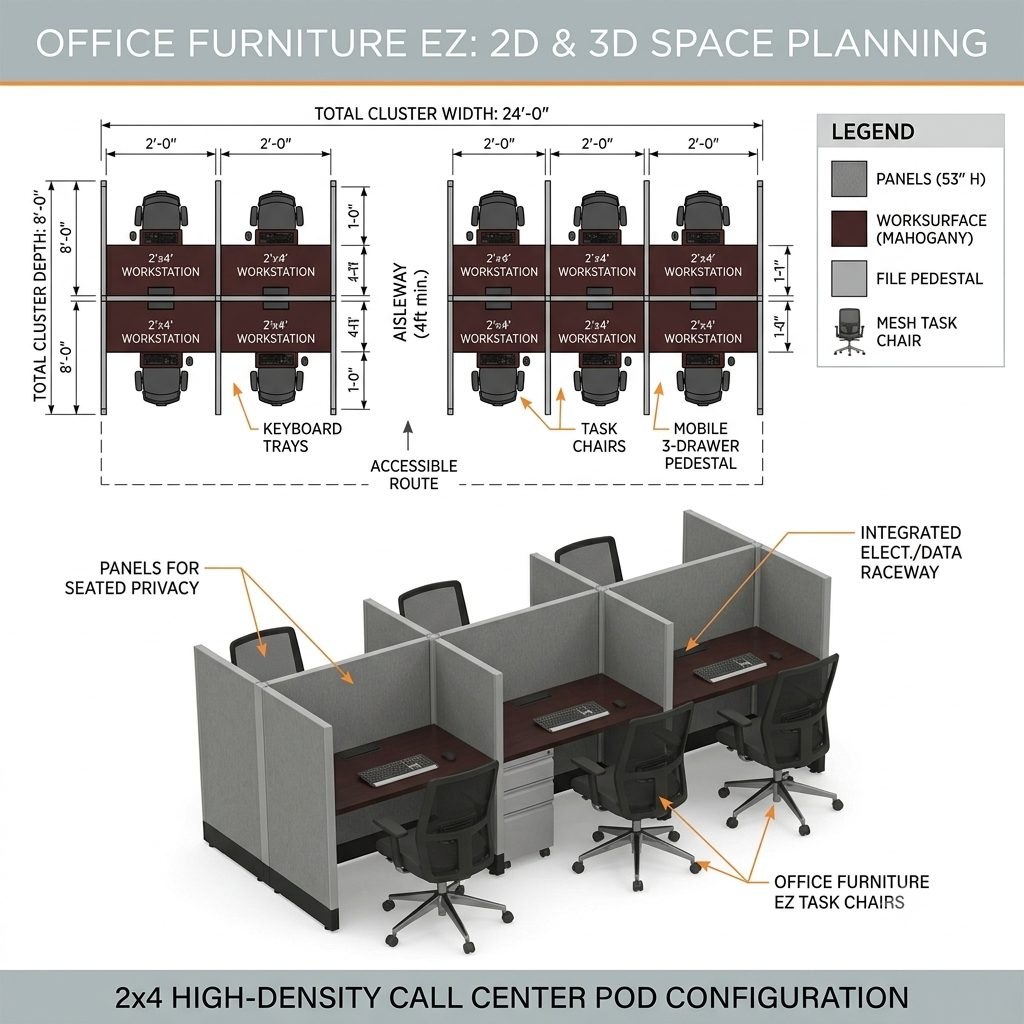 2x4 High-Density Call Center Layout Plan