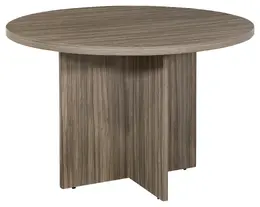 A round meeting table with an X wooden base.