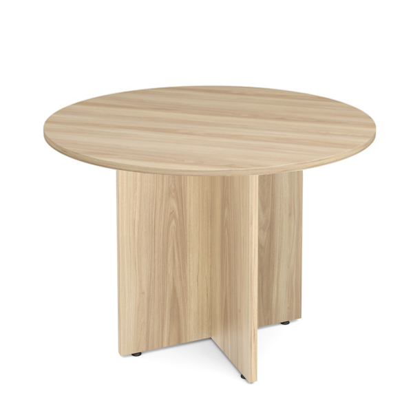 Laminate X Base Round Table in Aspen Wood Color