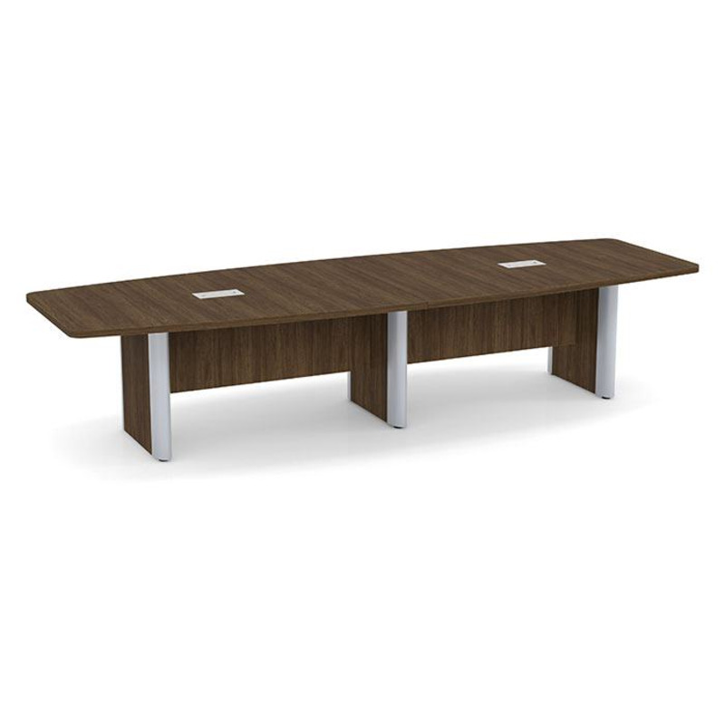 Boat Shaped Conference Table Accent Base - Modern Walnut and Silver