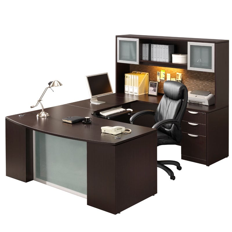 Office Desk Modern U With Glass Accents