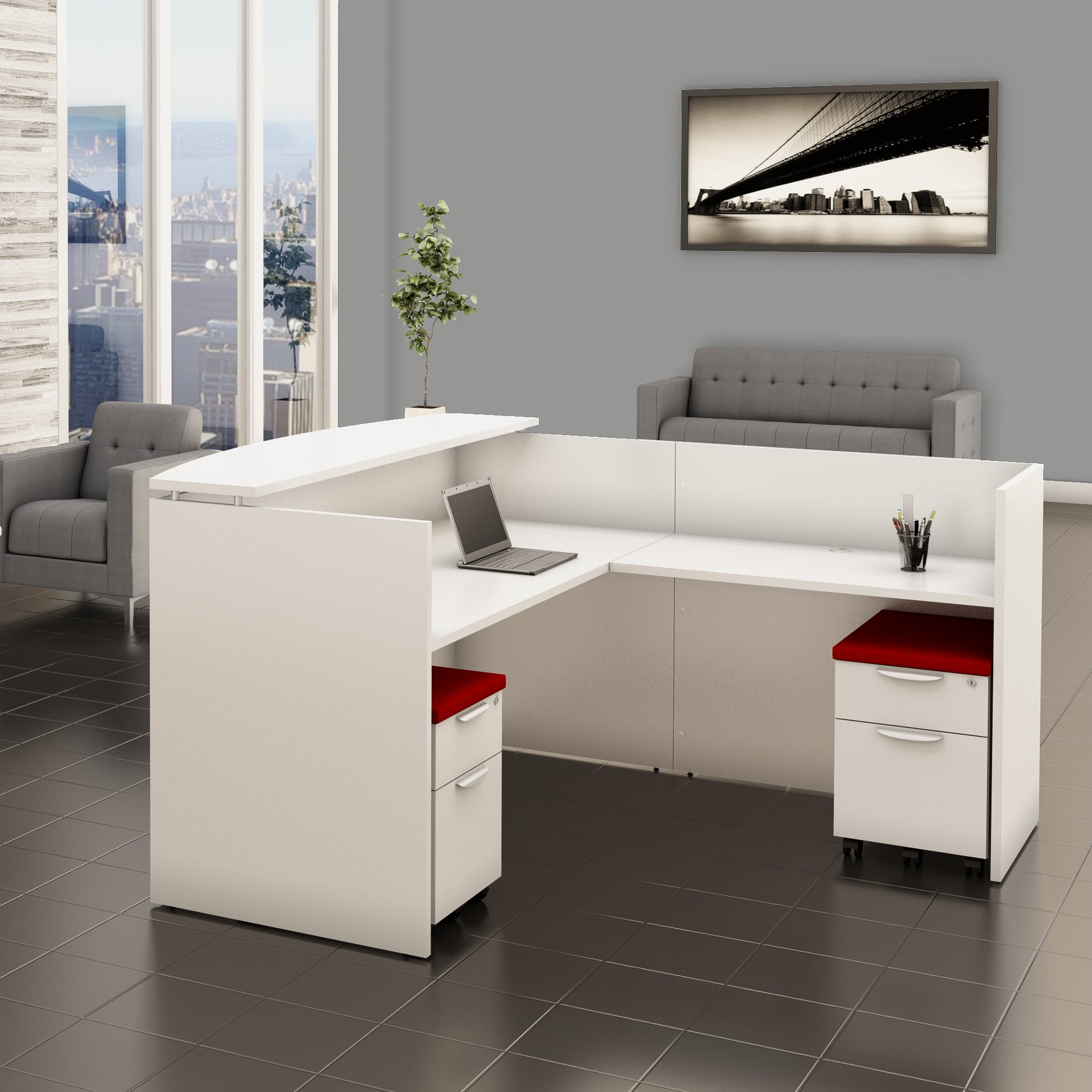 Curved Best White Desk For Home Office with Dual Monitor