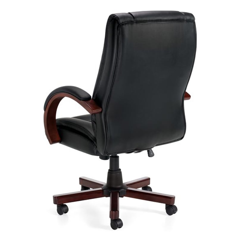Executive Leather Chair With Wooden Arms and Base