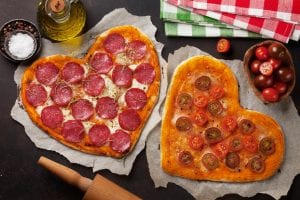 valentine's day at the office heart shaped pizzas