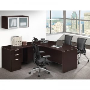 Bow Front L Desk, Deluxe File, Overhead Storage