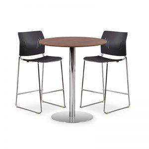 Café Height Round Table, Brushed Steel Base