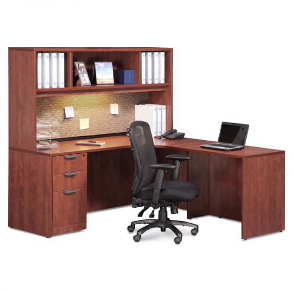 L Desk, Deluxe File, Open Hutch