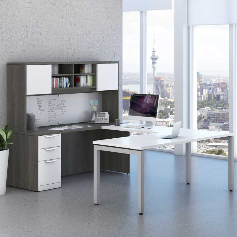 white art desk with storage