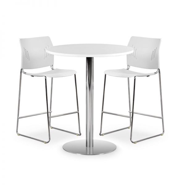 Café Height Round Table, Brushed Steel Base