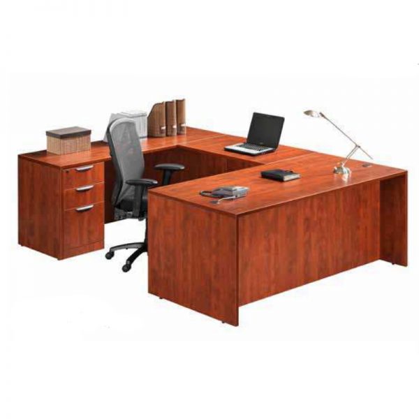 U shaped desk with filing cabinet