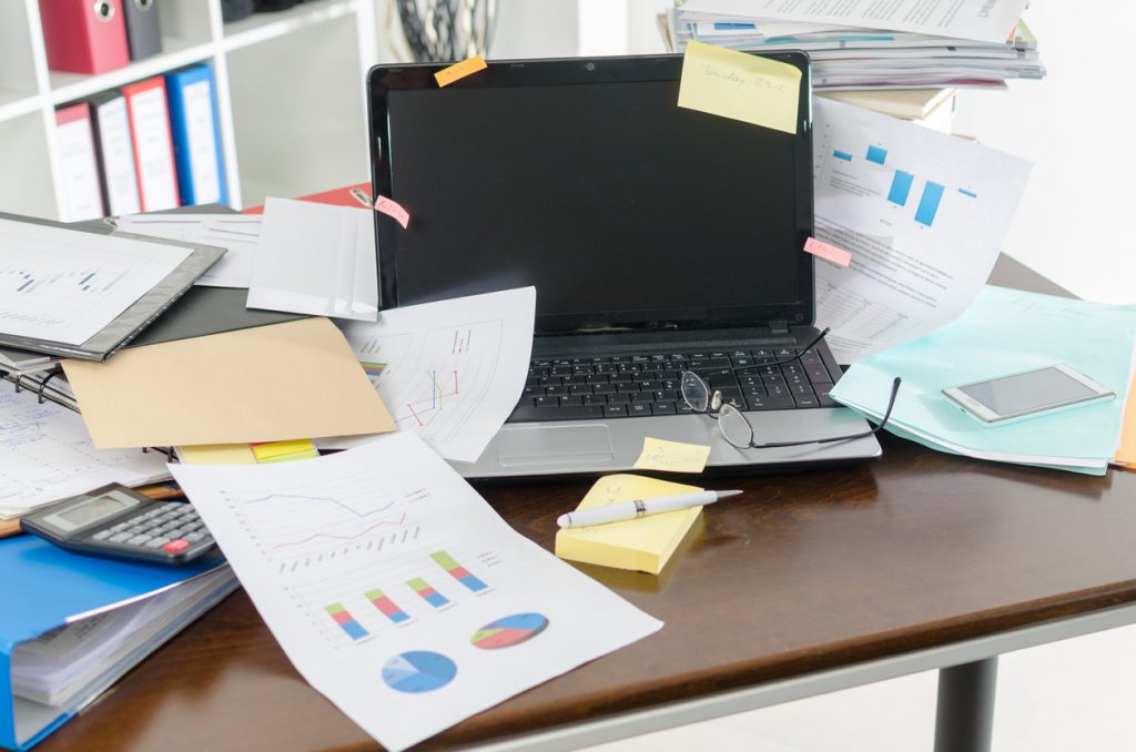 how to get organized at work - messy desk