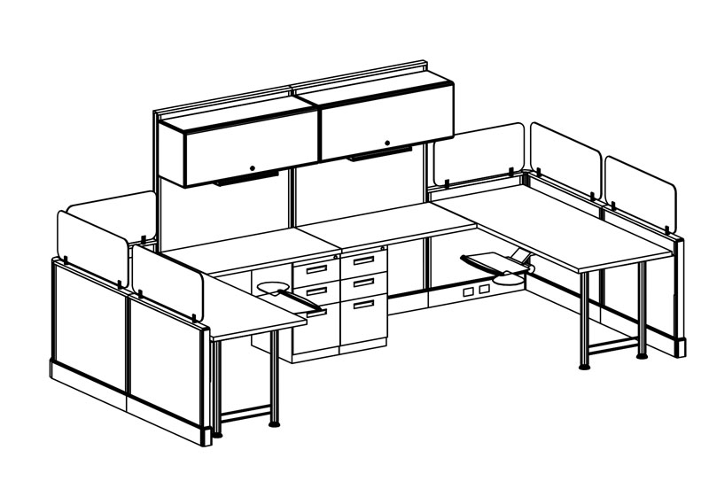3D_Drawing_UShape_32Wings rendering of office cubicles