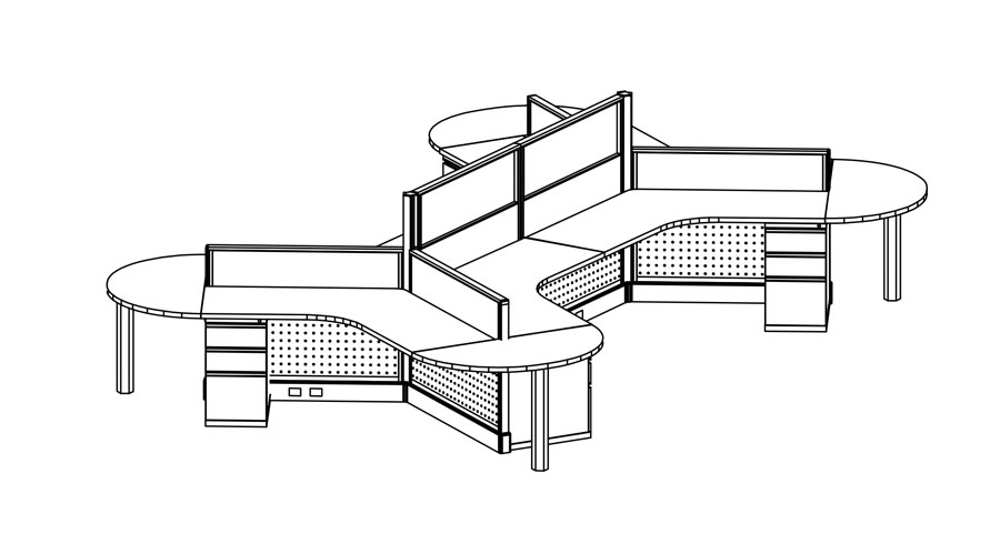Drawing_Typical_Dogbone office cubicles - dogbone shape