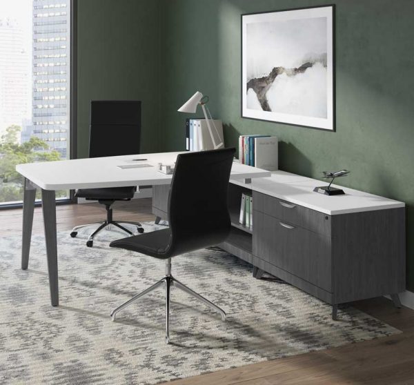 L-Shaped Desk With Wooden Legs