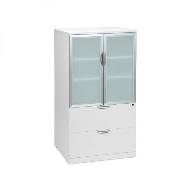 White Storage Cabinet with Glass Doors