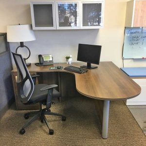 L-Shape Bullet Desk with Files - Park Walnut
