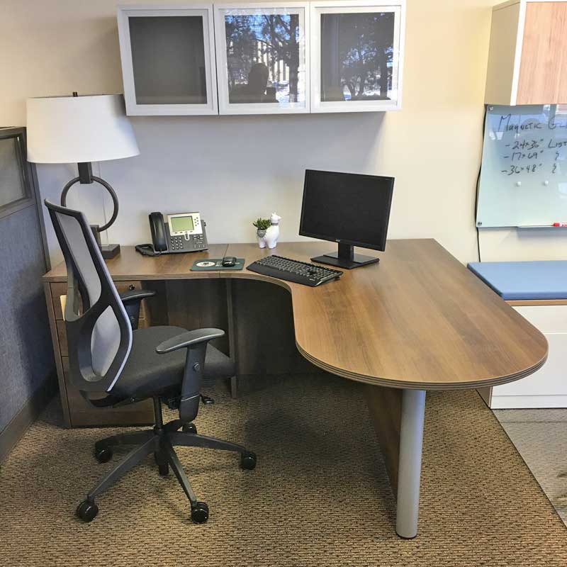 L-Shape Bullet Desk with Files - Park Walnut