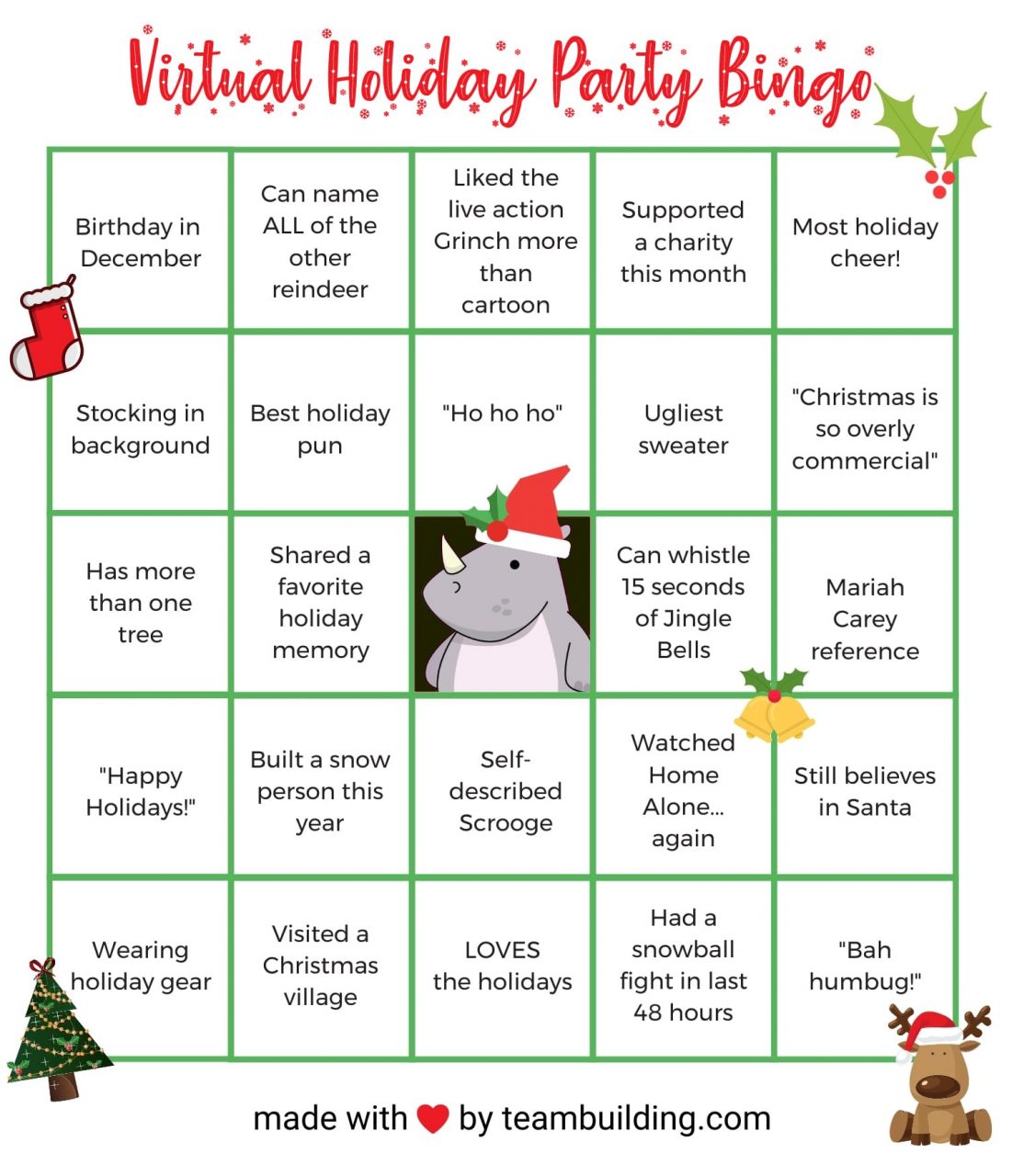 bingo card - of christmas happenings