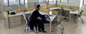 Abe Lincoln at a cubicle