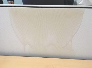 coffee stain on cubicle wall