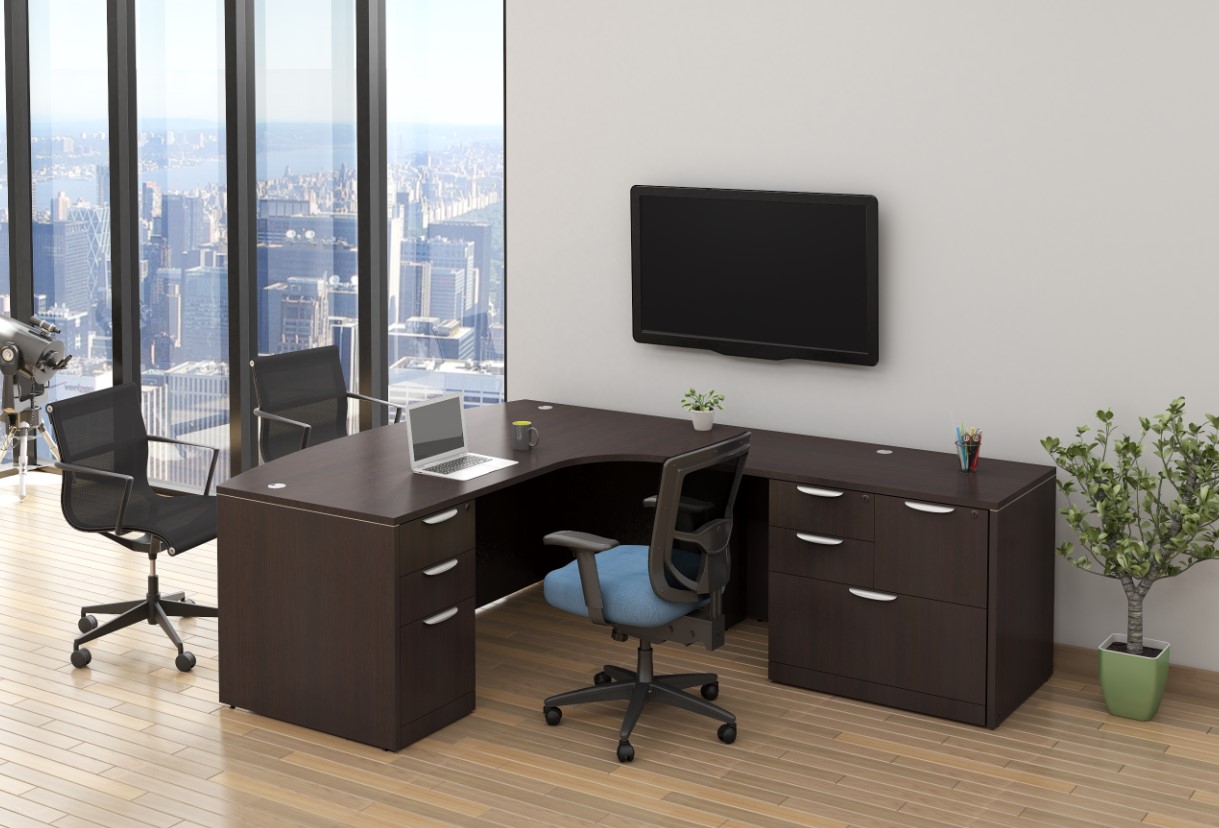 Executive Bowfront L-Shaped Desk, Combo File