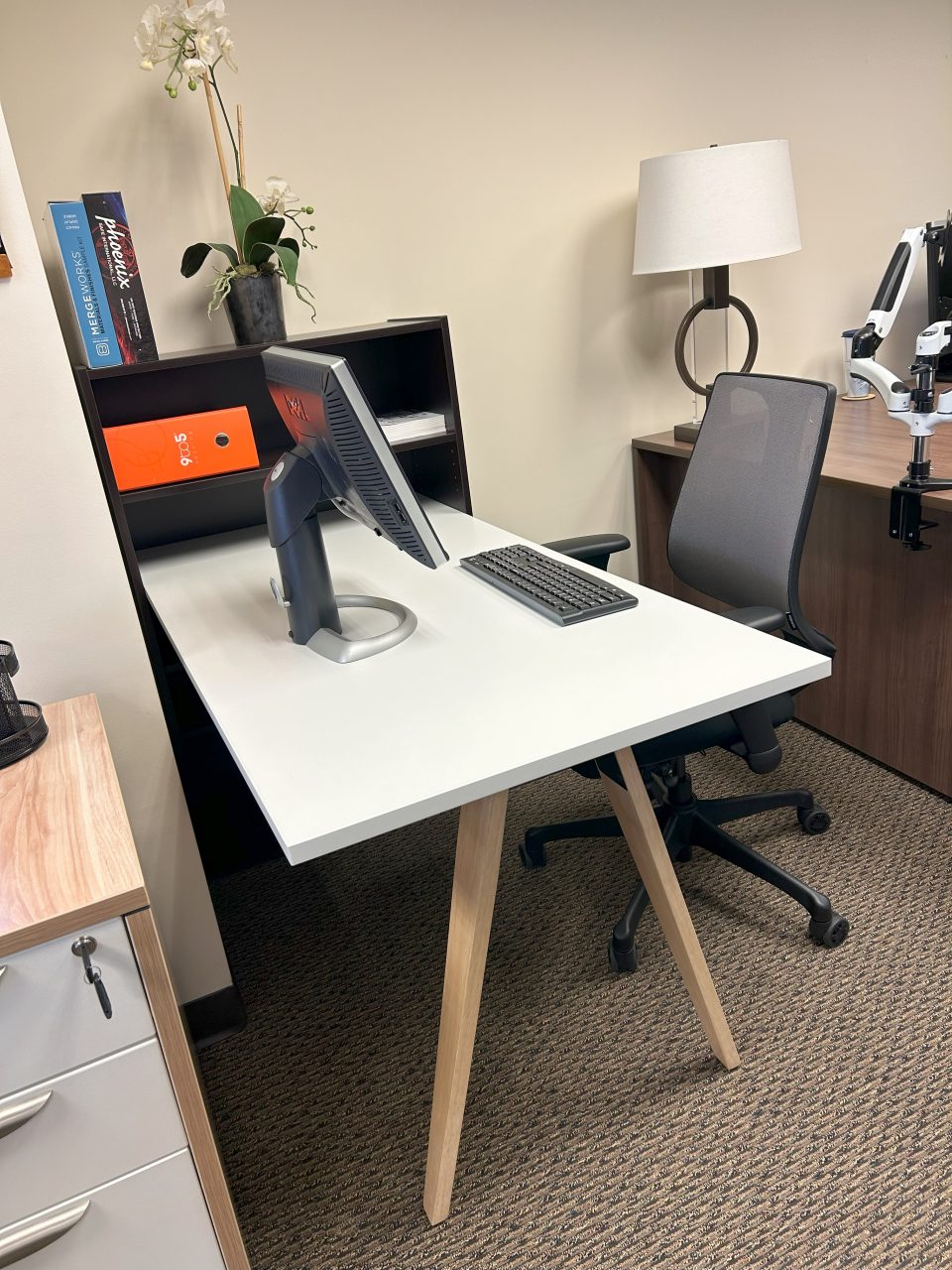 Table Desk with Bookcase, V-Legs