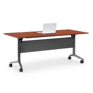 Flip up training tables with a modesty panel