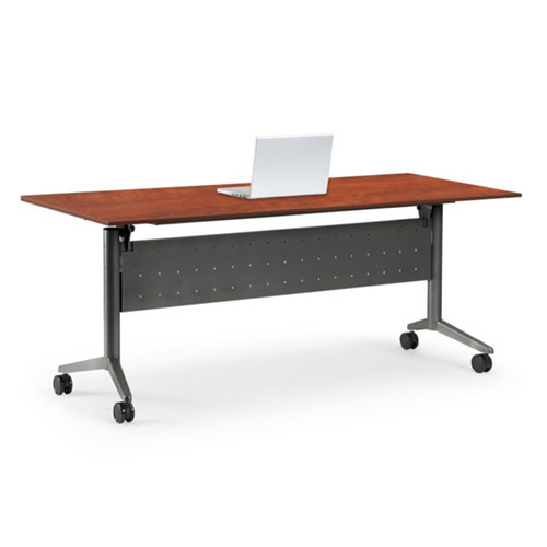 Flip up training tables with a modesty panel