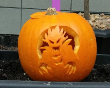 halloween at office carved pumpkin
