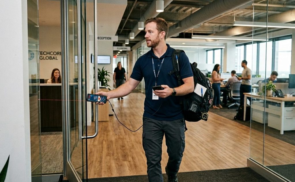 A Project manager at Office Furniture EZ on an onsite consultation for new office furniture. 