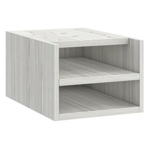 Under shelf open cube desk storage organizer SKU ez1066 in Newport Gray finish, shown integrated beneath a collaborative standing height office table.