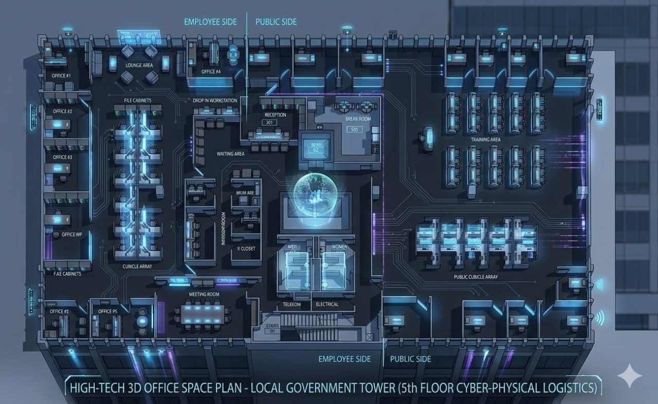 A 3D Space Plan for Office Furniture EZ's Governement Tower project