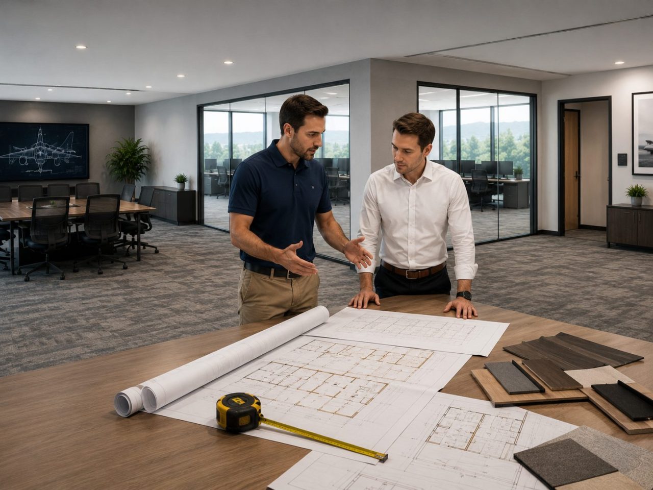 Two Professionals planning a workspace for an Aerospace Office