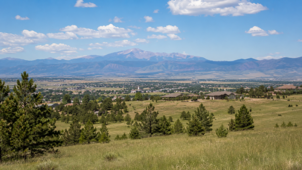 Scenic view of Fountain, Colorado and southern El Paso County with the Front Range in the distance