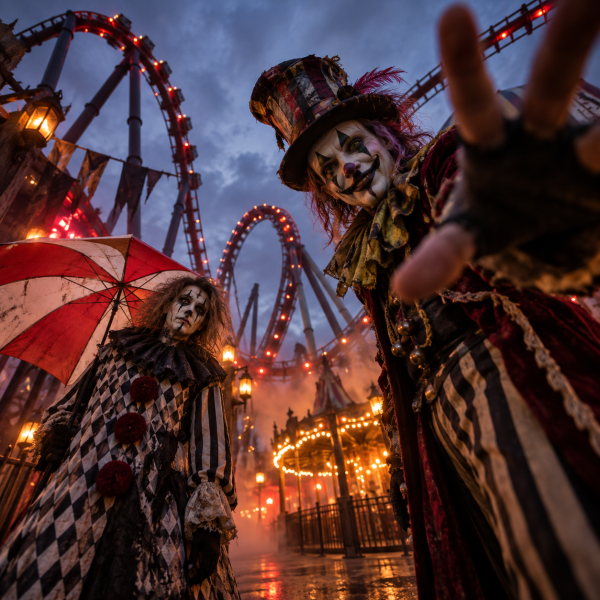 Scary clowns outside Elitch Gardens for their Fright Night Event