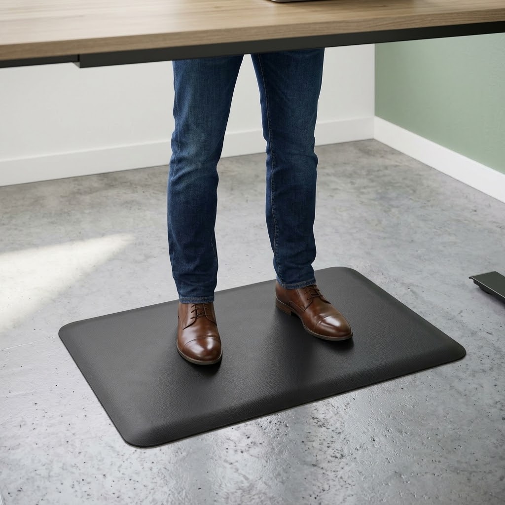 An anti-fatigue mat for sit stand desks. Sold by Office Furniture EZ.