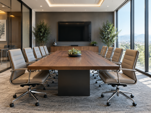 A modern conference table and coordinating chairs