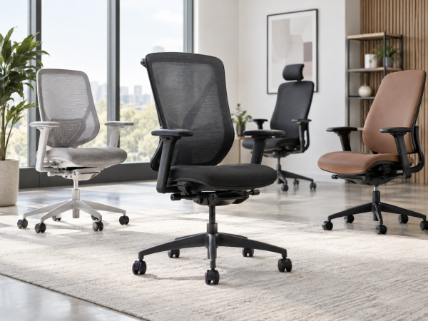 Selection of ergonomic office chairs in different styles and finishes