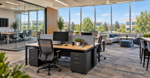 Modern office furniture with workstations and ergonomic chairs near the Powers Corridor in Colorado Springs