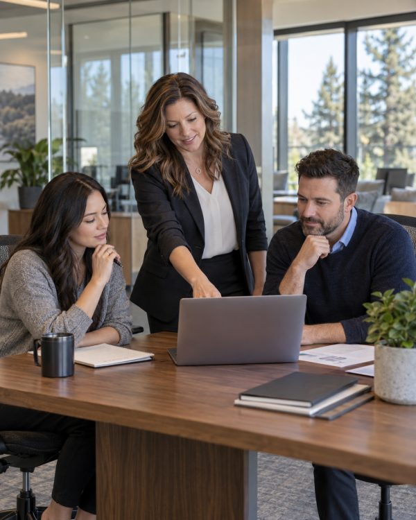 Professional team collaborating in a modern Rockrimmon office