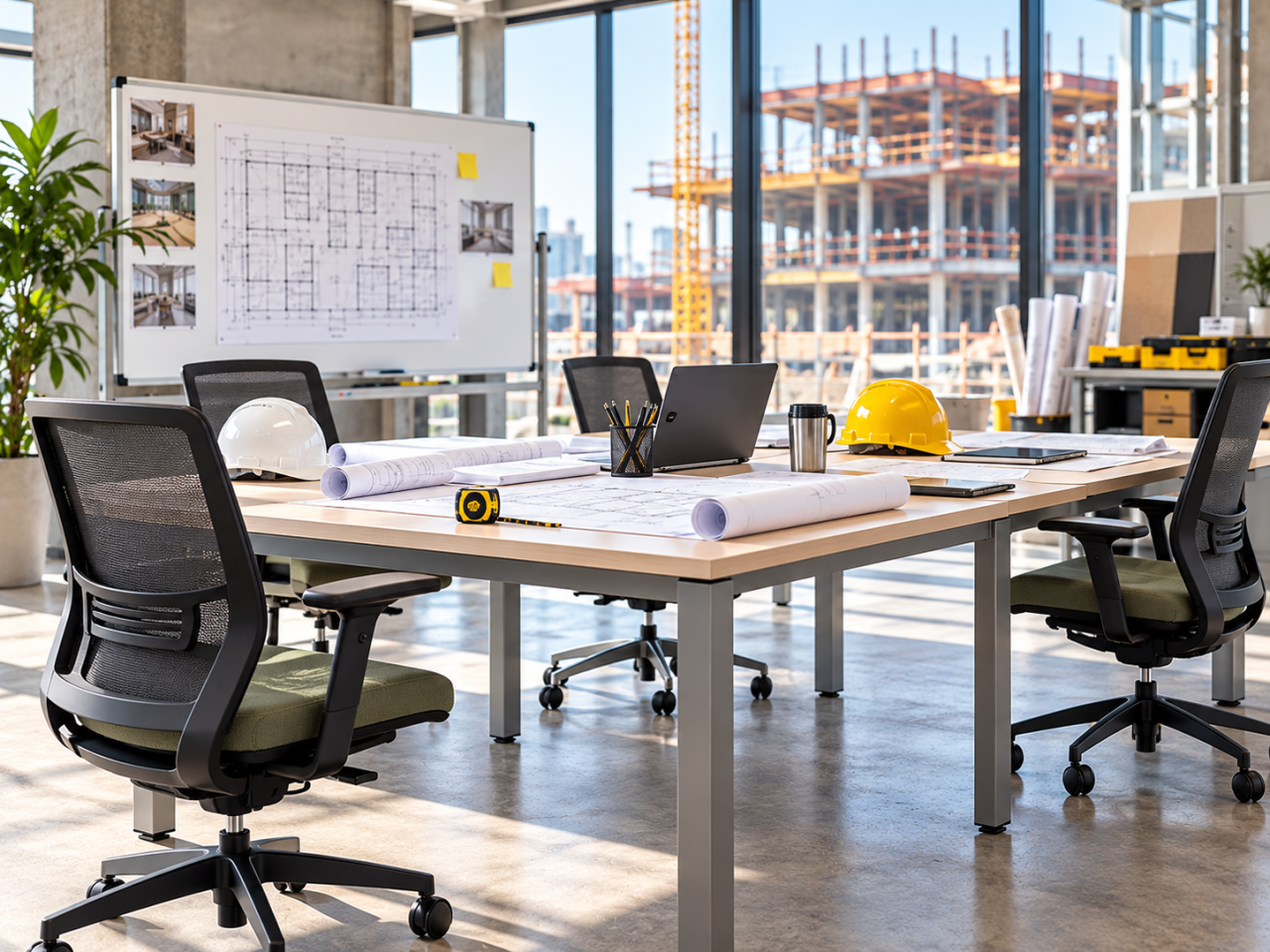 Office furniture for construction blueprint and large-format plan review areas