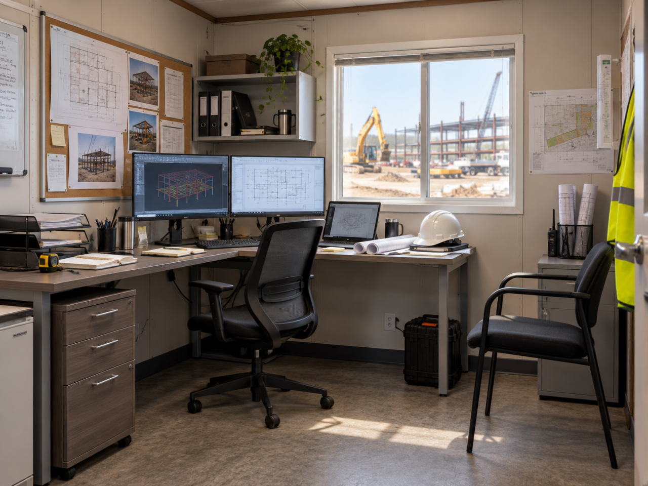 Construction office furniture for CAD and field supervisor workspaces
