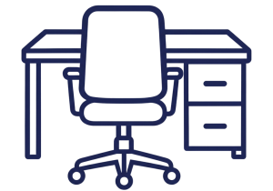 An icon representing a single desk and a single office chair sold by Office Furniture EZ in Colorado Springs