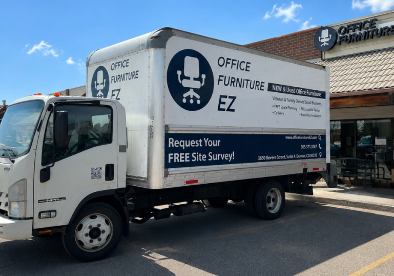 Office Furniture EZ's Colorado Springs Showroom and delivery truck.