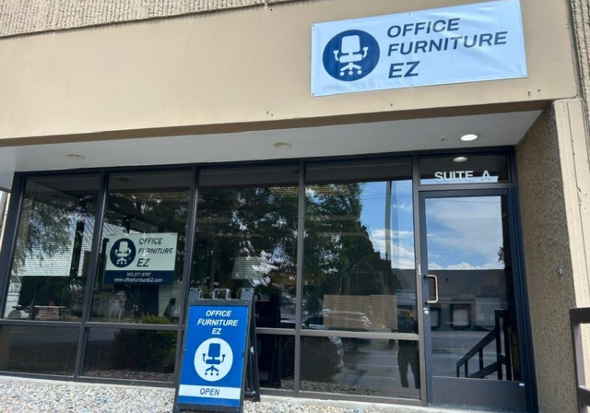 The entrance to Office Furniture EZ at 3860 N Revere Street in Denver