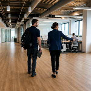 An onsite consultation to create an office furniture plan