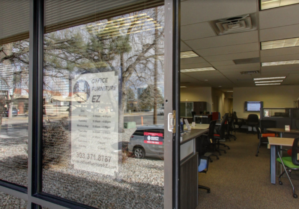 Entrance to the Office Furniture EZ Denver showroom and warehouse on North Revere Street